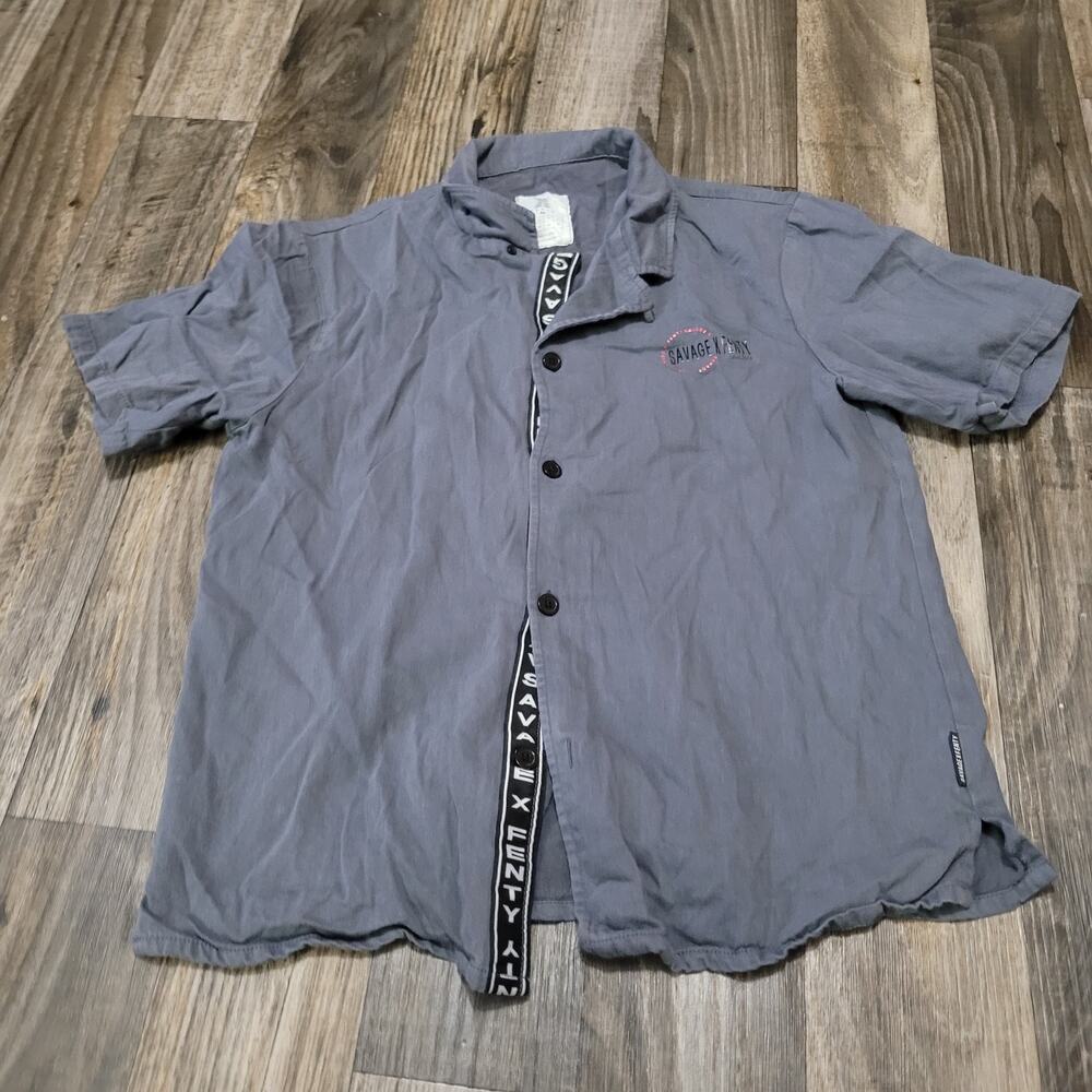 Savage X Fenty Womens Gray Cotton Button Down Shirt Size Medium